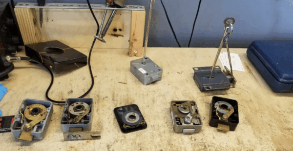 Safe dials that have been removed for servicing.