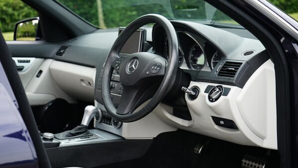 The interior dashboard of a Mercedes car.